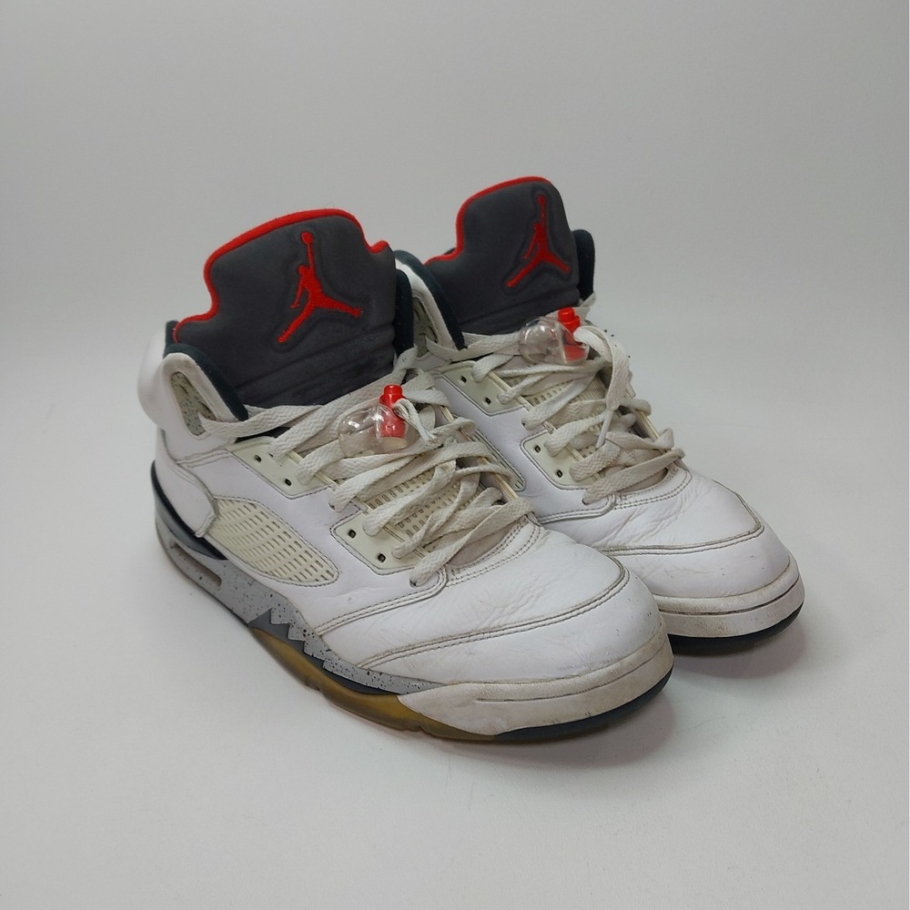 Nike Air Jordan 5 Retro White Cement Black Red Shoes Mens 10.5 136027-104